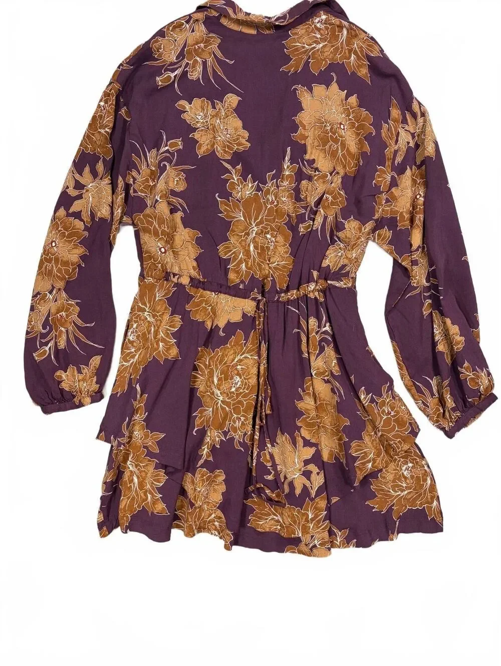 Free People Shake It Floral Long Sleeve Mini Dress Plum Orange Boho Fall Size XS
